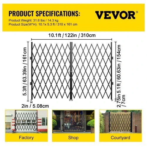VEVOR Dvigubos sulankstomos saugos grotelės 155 x 310 cm