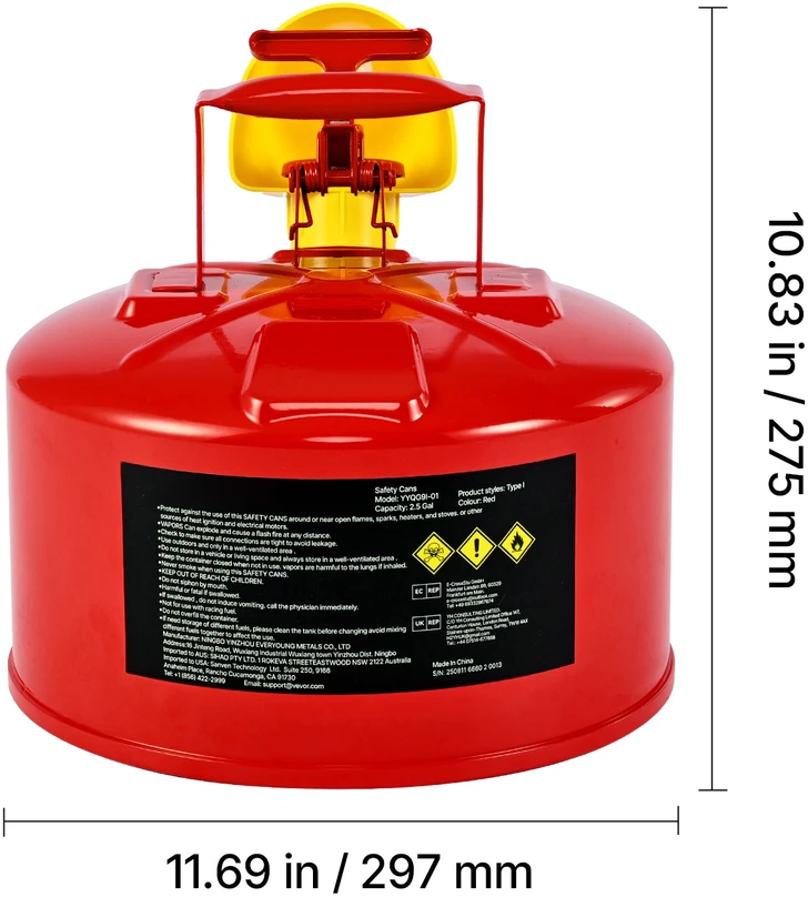 VEVOR Raudonas 9.5 L benzino kanistras