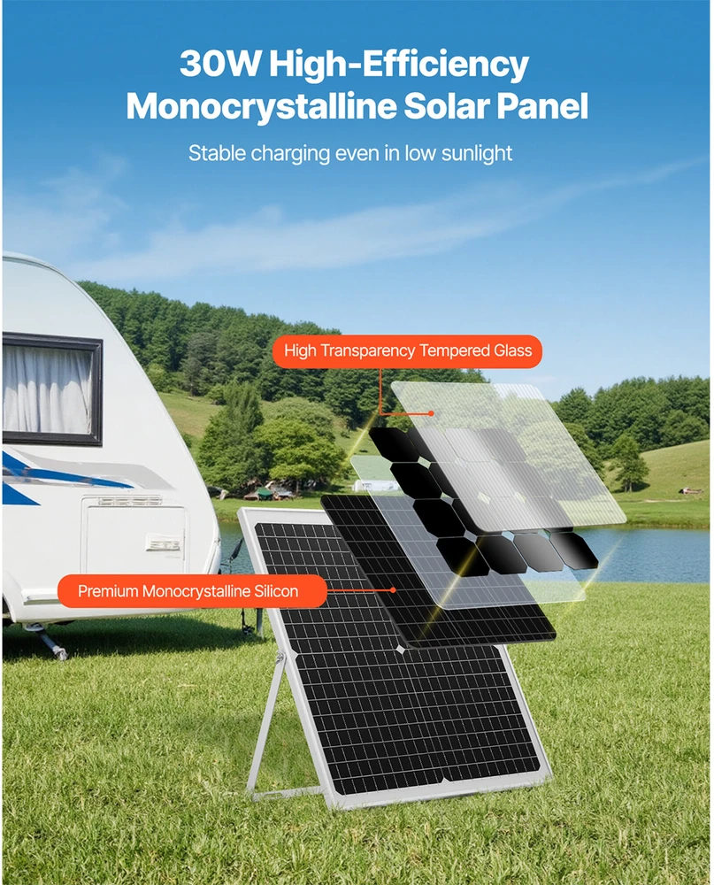 VEVOR 12V saulės baterijų įkroviklis 30W