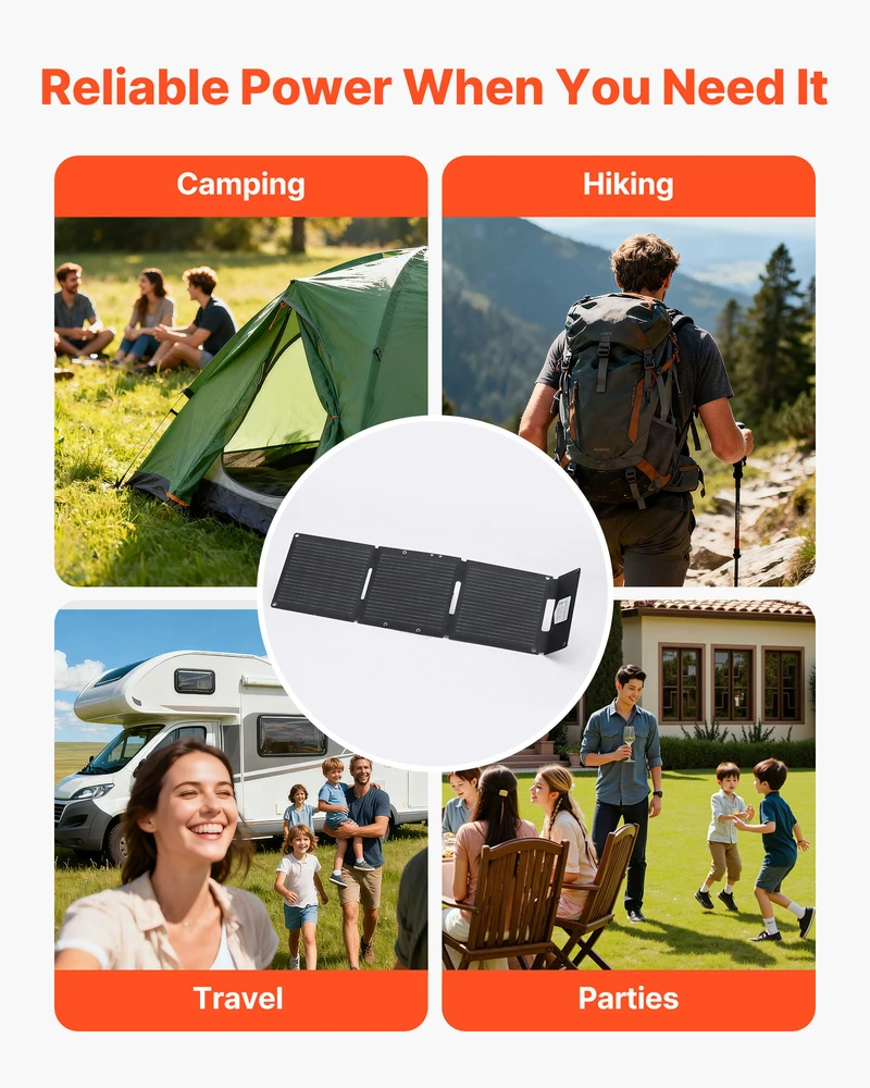 VEVOR Sulankstomas 30W saulės kolektorius, USB ir Type-C