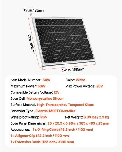 VEVOR 50W 12V saulės baterijos įkroviklis automobilis valtis