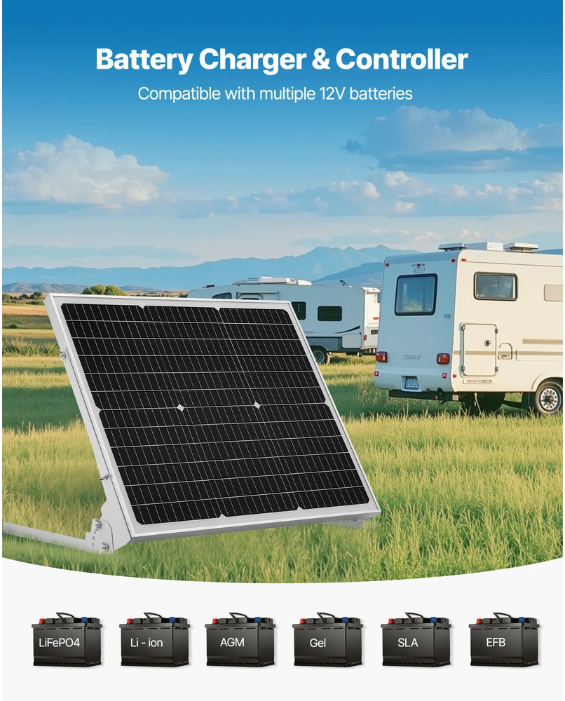 VEVOR 50W 12V saulės baterijos įkroviklis