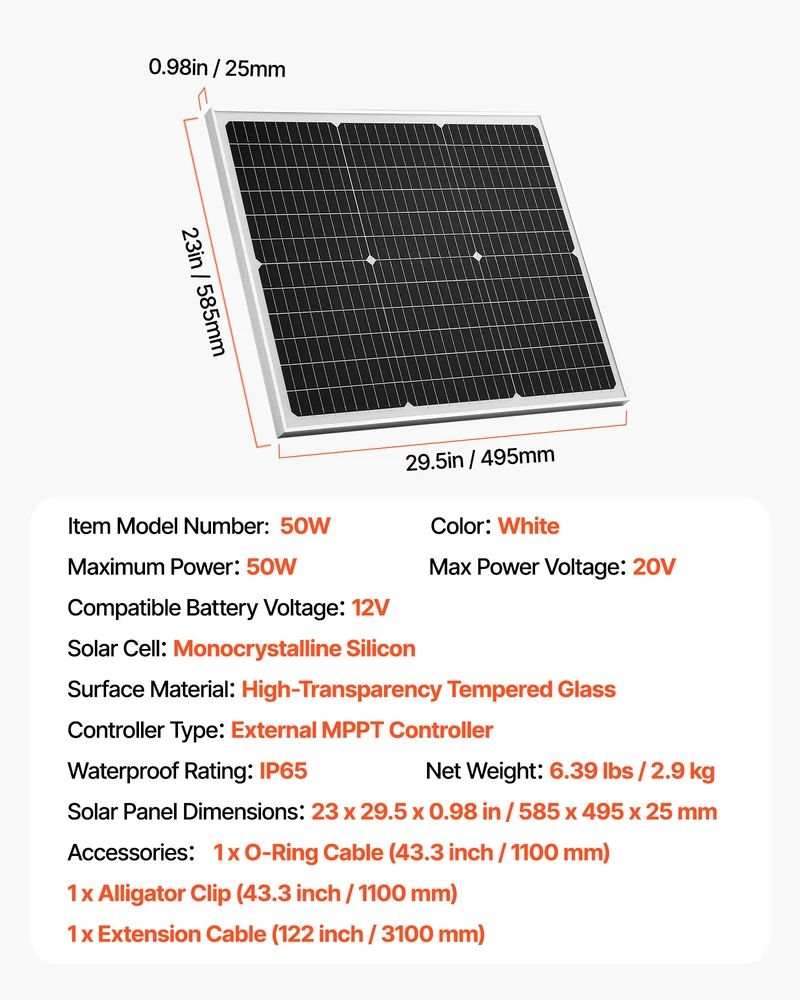 VEVOR 50W 12V saulės baterijos įkroviklis automobilis valtis