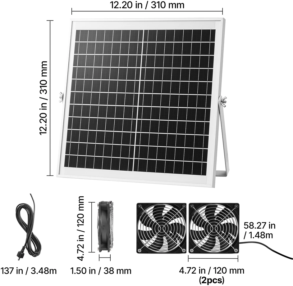 VEVOR Saulės energija varomas ventiliatorius šiltnamiams