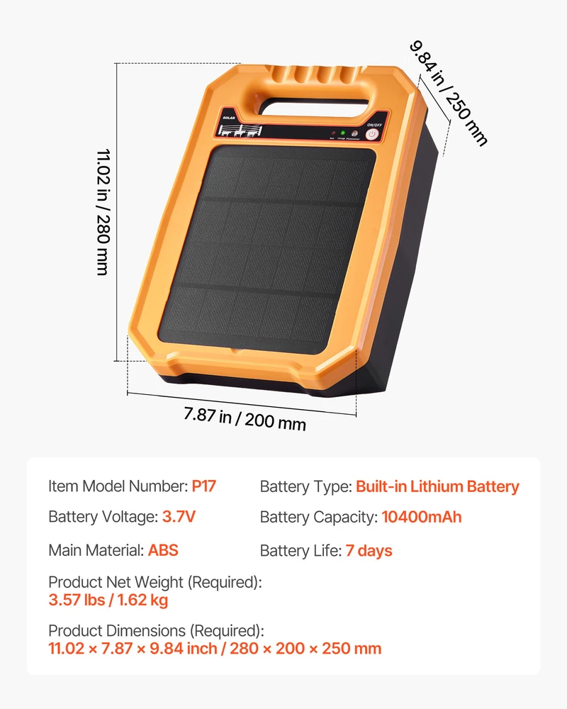 VEVOR 0.3J saulės įkroviklis elektrinei pertvarai gyvūnams