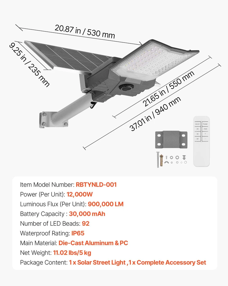 VEVOR lauko saulės gatvės šviestuvas 12000W