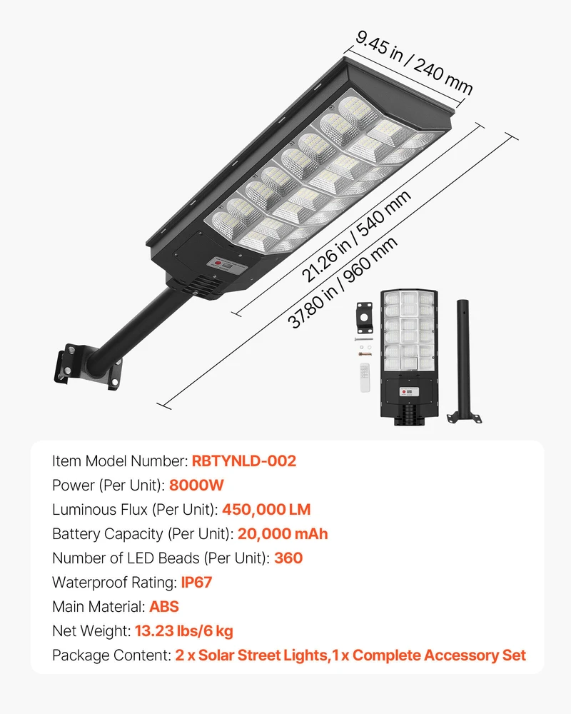 VEVOR 8000W saulės gatvės žibintai lauko apšvietimui