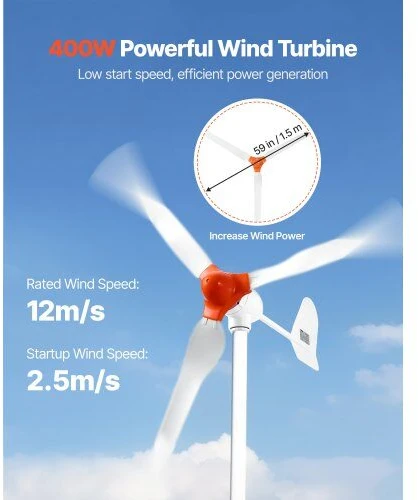 Saulės ir vėjo energijos rinkinys VEVOR 600W, su 100Ah akumuliatoriumi ir 1000W inverteriu