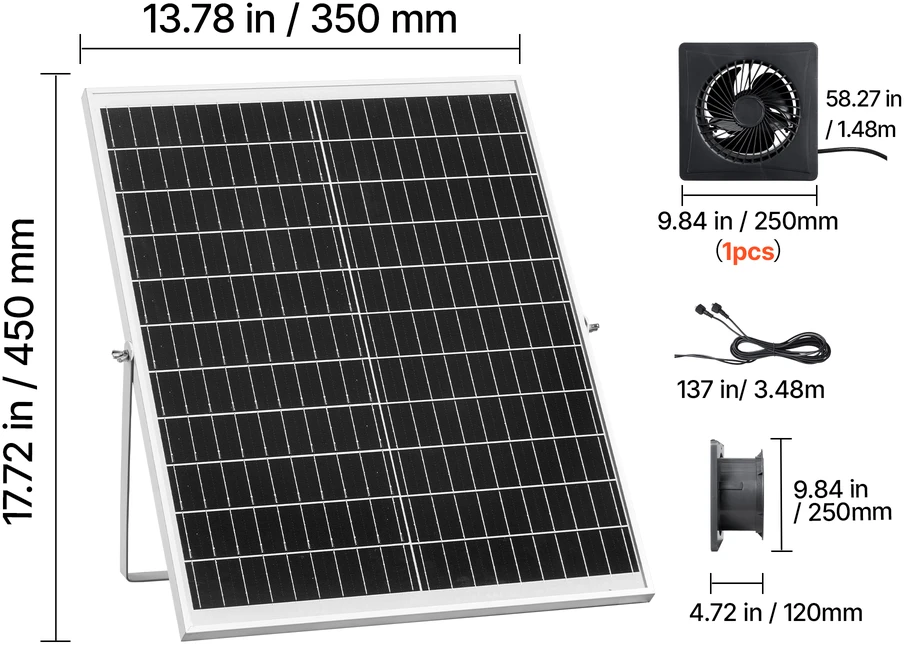 VEVOR Saulės energijos ventiliatorius, 25W panelė, 220 CFM srautas