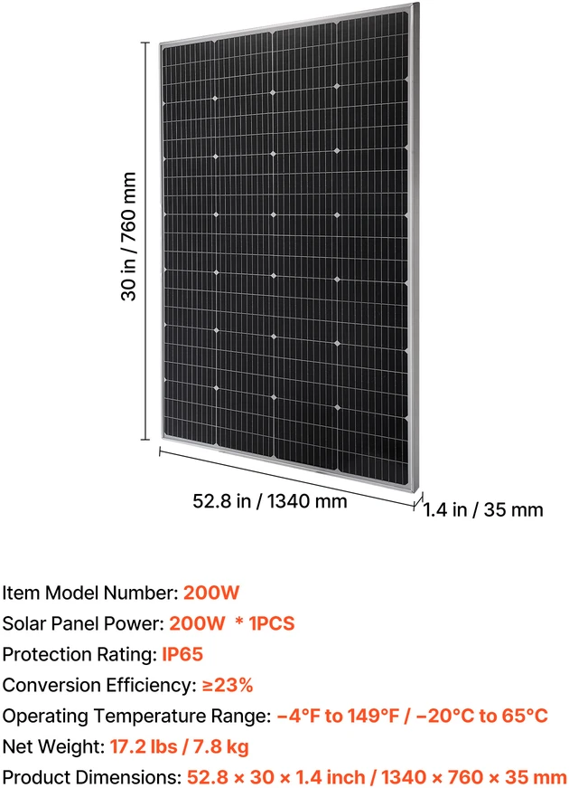 VEVOR 200W monokristalinis saulės modulis