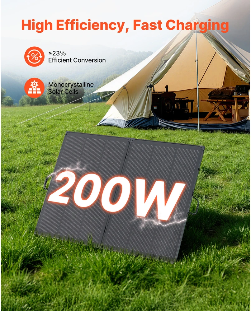 VEVOR Sulankstomas 200W saulės kolektorius su rėmu