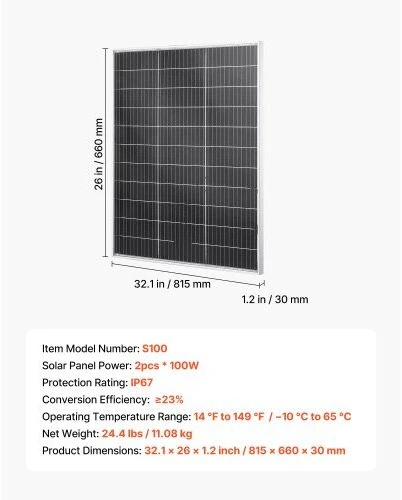 VEVOR 2 vnt. 100W bifacialiniai saulės moduliai