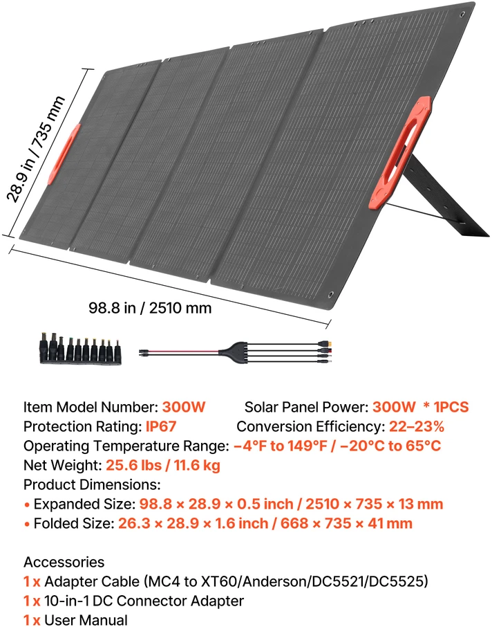 VEVOR 300 W sulankstomas monokristalinis saulės modulis
