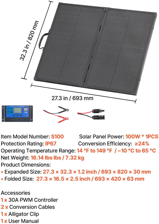 VEVOR Sulankstomas 100W saulės panelis su rėmu