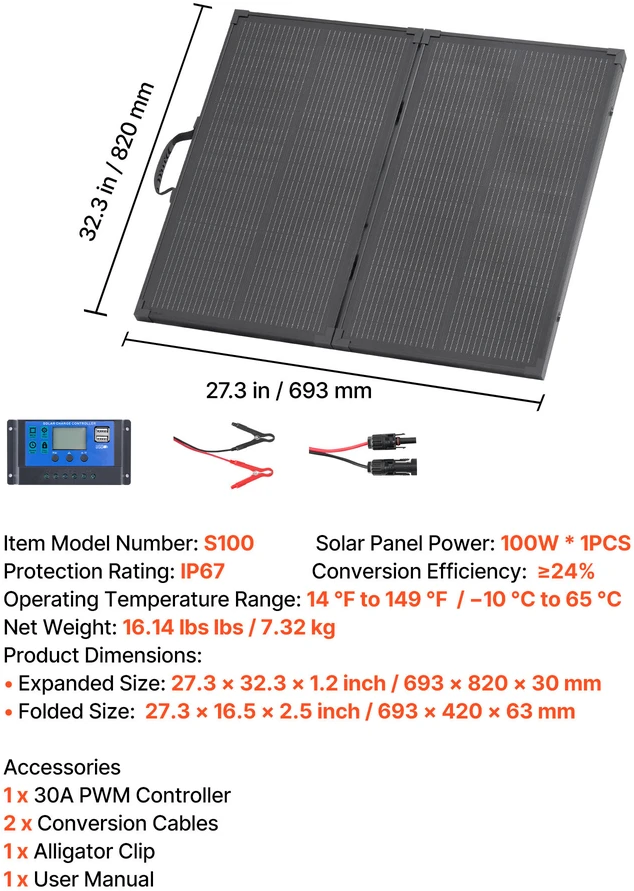 VEVOR Sulankstomas 100W saulės panelis su rėmu