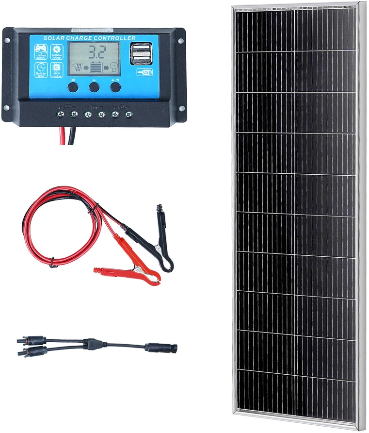 VEVOR 100W monokristalinis saulės kolekcija ir valdiklis