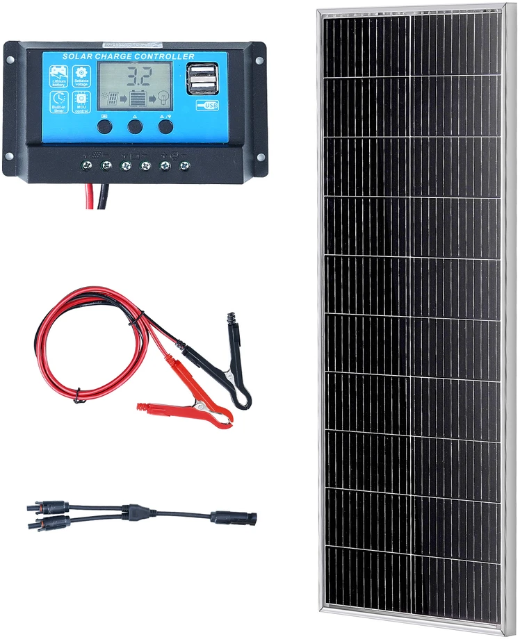 VEVOR 100W monokristalinis saulės kolekcija ir valdiklis