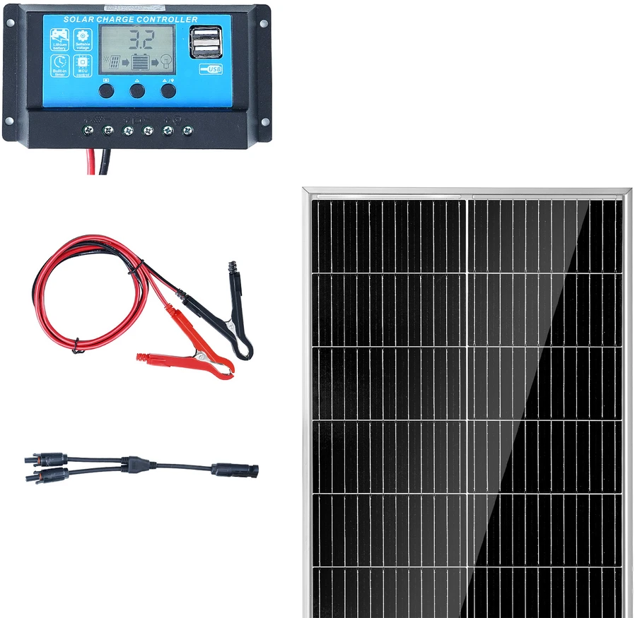 VEVOR 100W monokristalinis saulės kolekcija ir valdiklis