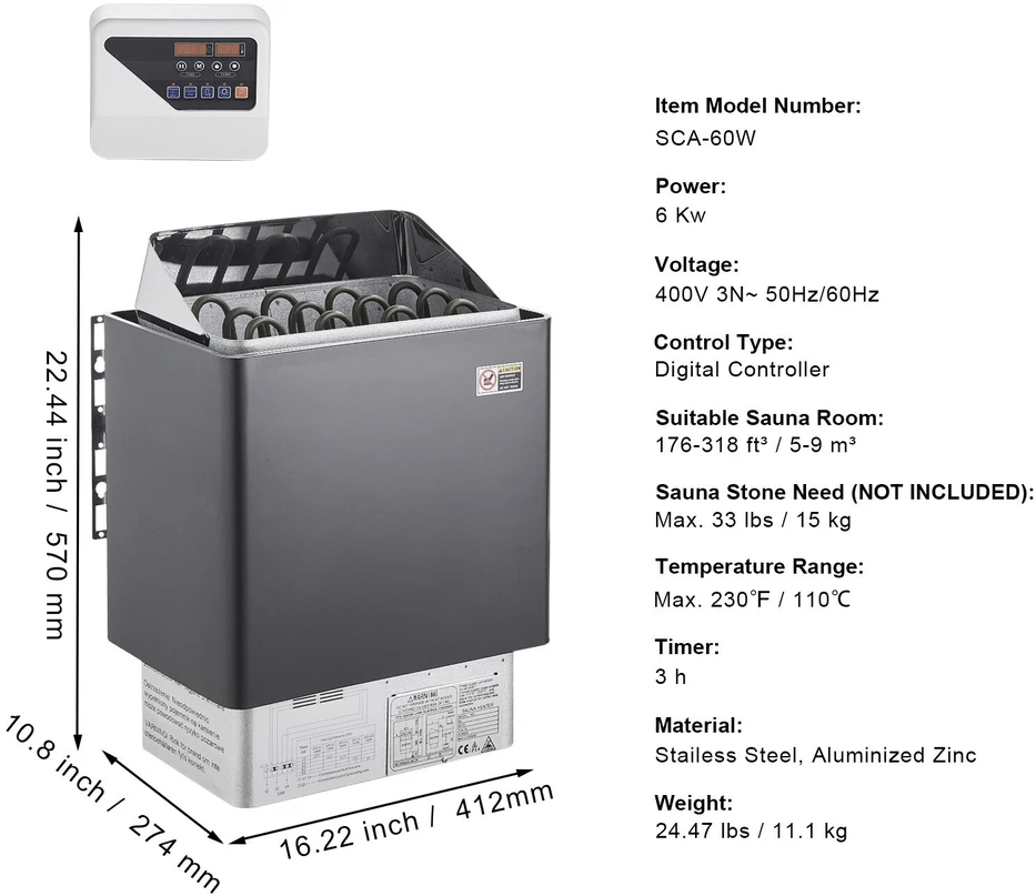 VEVOR 6KW elektrinė sauna su skaitmeniniu valdikliu 5-9 m³