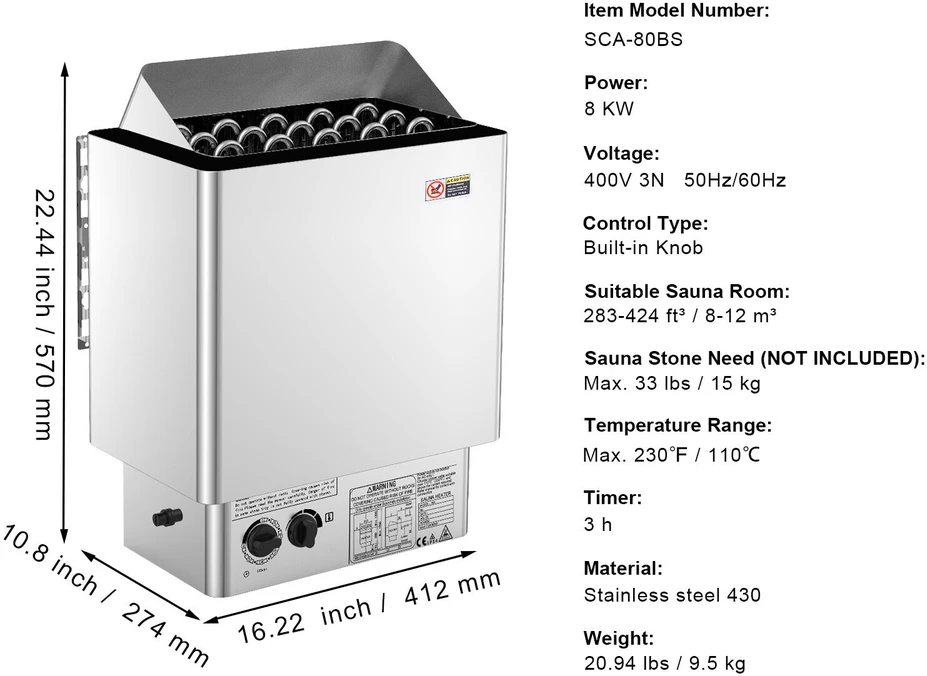 VEVOR 8 kW elektrinė sauna su įmontuotu valdymu