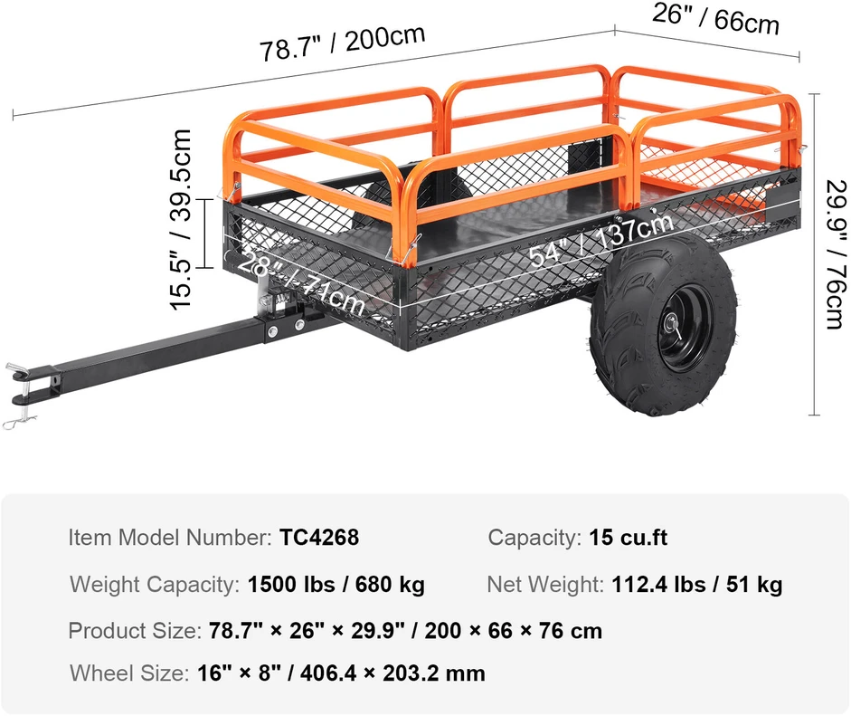 VEVOR Plieninė priekaba ATV transportui, iki 680 kg