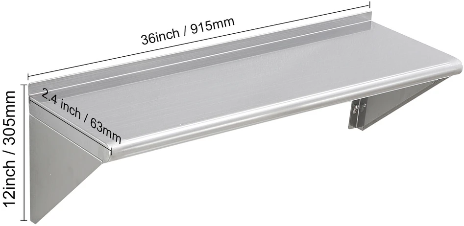 VEVOR 91 cm x 30 cm nerūdijančio plieno lentyna