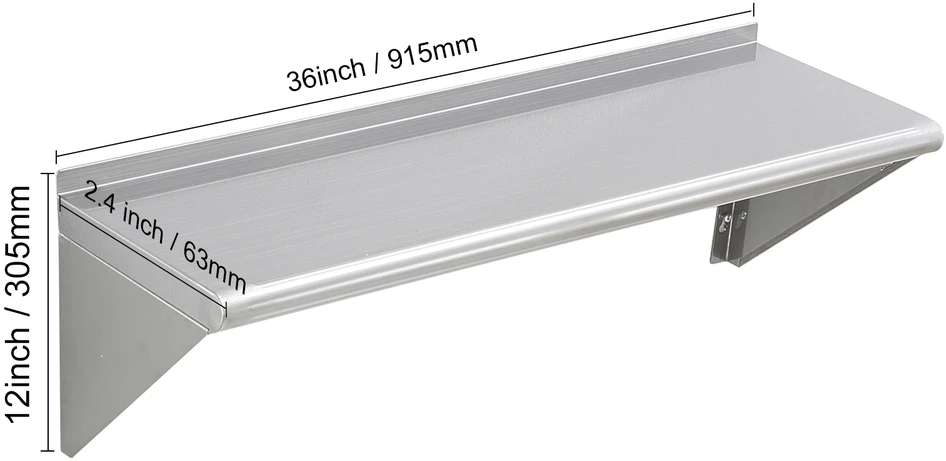 VEVOR 91 cm x 30 cm nerūdijančio plieno lentyna