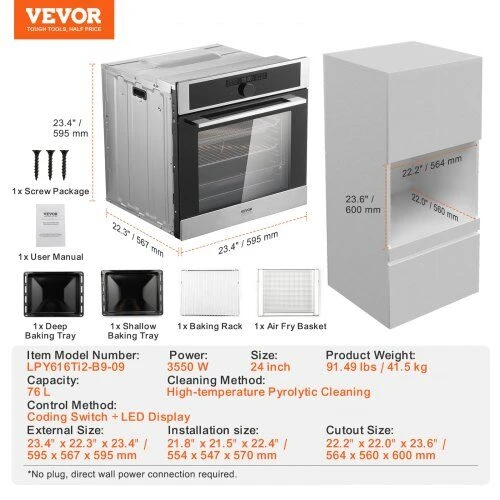 VEVOR 2472 elektrinė sieninė orkaitė su 16 funkcijų