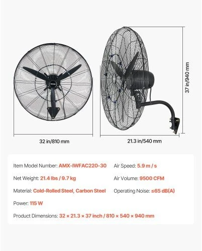 VEVOR Sieninis ventiliatorius 760 mm su rūko funkcija
