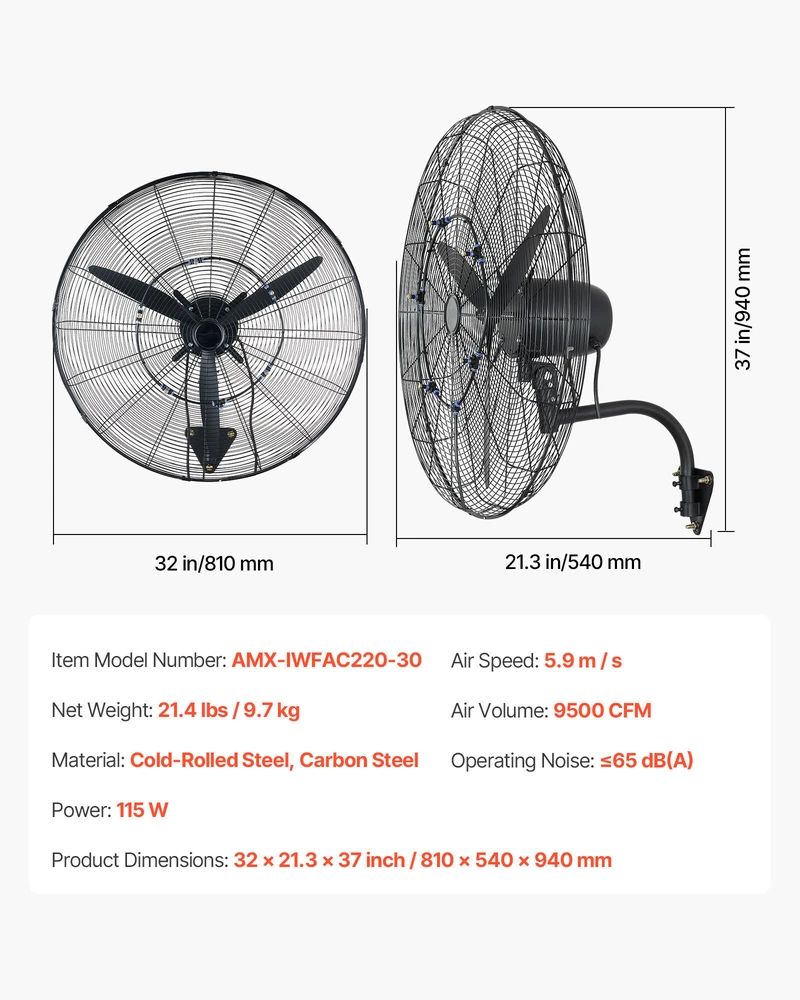 VEVOR Sieninis ventiliatorius 760 mm su rūko funkcija