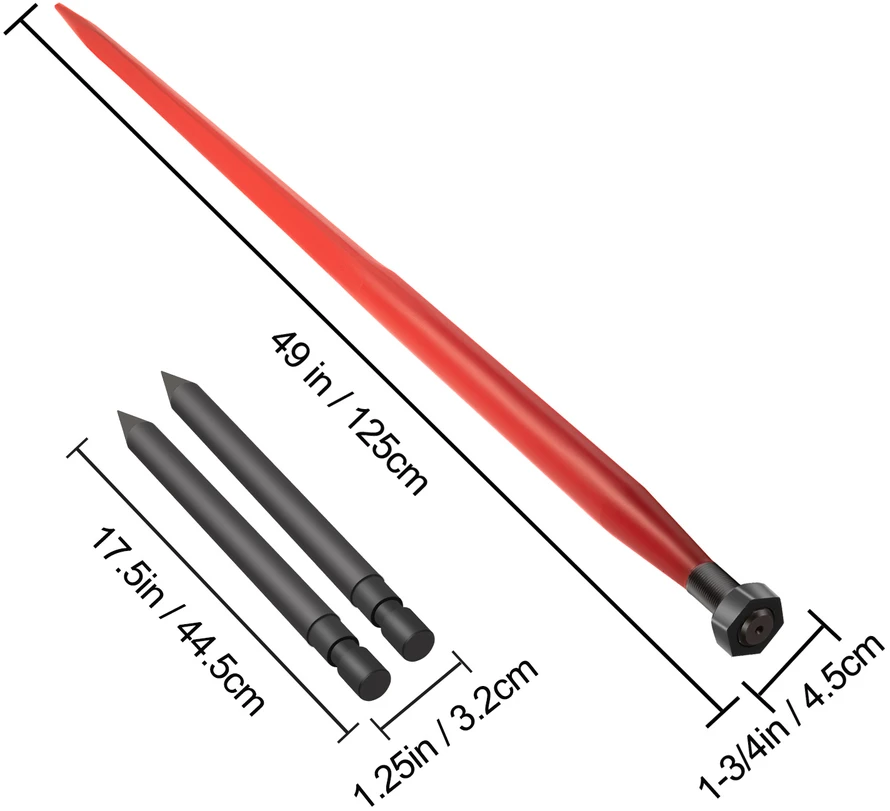 VEVOR Šieninis iešmas 124.5 cm traktoriui, 1361 kg, šakių iešmas rulonams su stabilizatoriais, tvirtas šieno rulonų perkėlėjas, rulonų šakės su 2 stabilizatoriais
