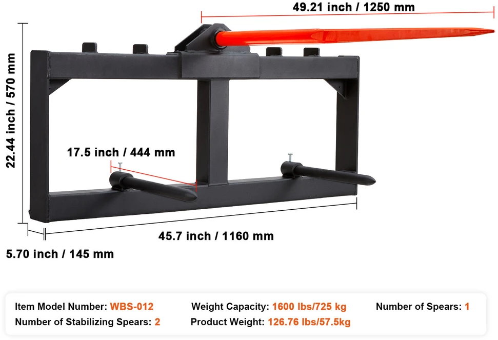 VEVOR 49 cm šieno šakė su krautuvu