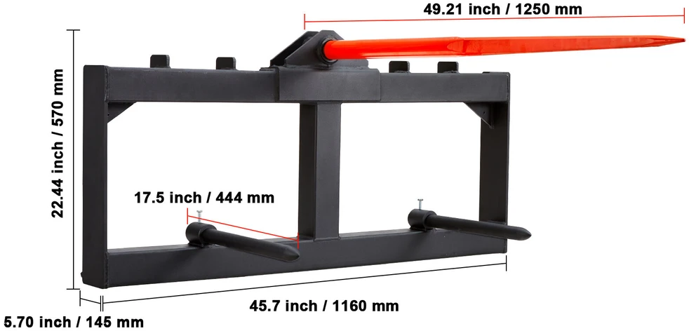 VEVOR 49 cm šieno šakė su krautuvu