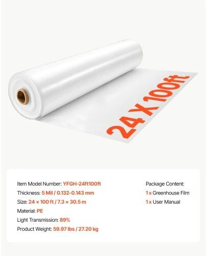 VEVOR Šiltnamio plastikinė plėvelė 7,3x30,5 m