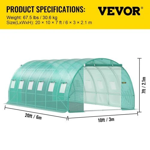 VEVOR Erdvus tunelinis šiltnamis augalams, 6.1 x 3 m
