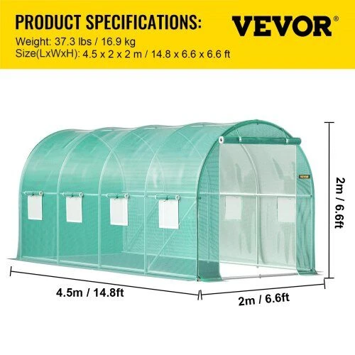 VEVOR Įėjimo tunelinė šiltnamis, 4.5 x 2 x 2 m