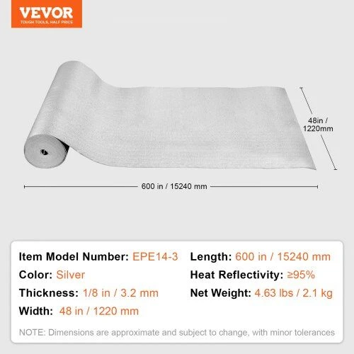VEVOR Dviejų sluoksnių šiluminė izoliacija 122 cm x 15,2 m