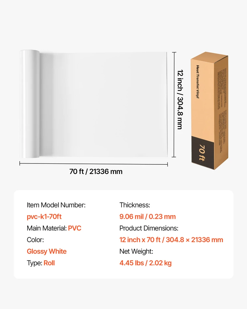 VEVOR Termo plėvelė blizgi balta 30 cm x 2133 cm