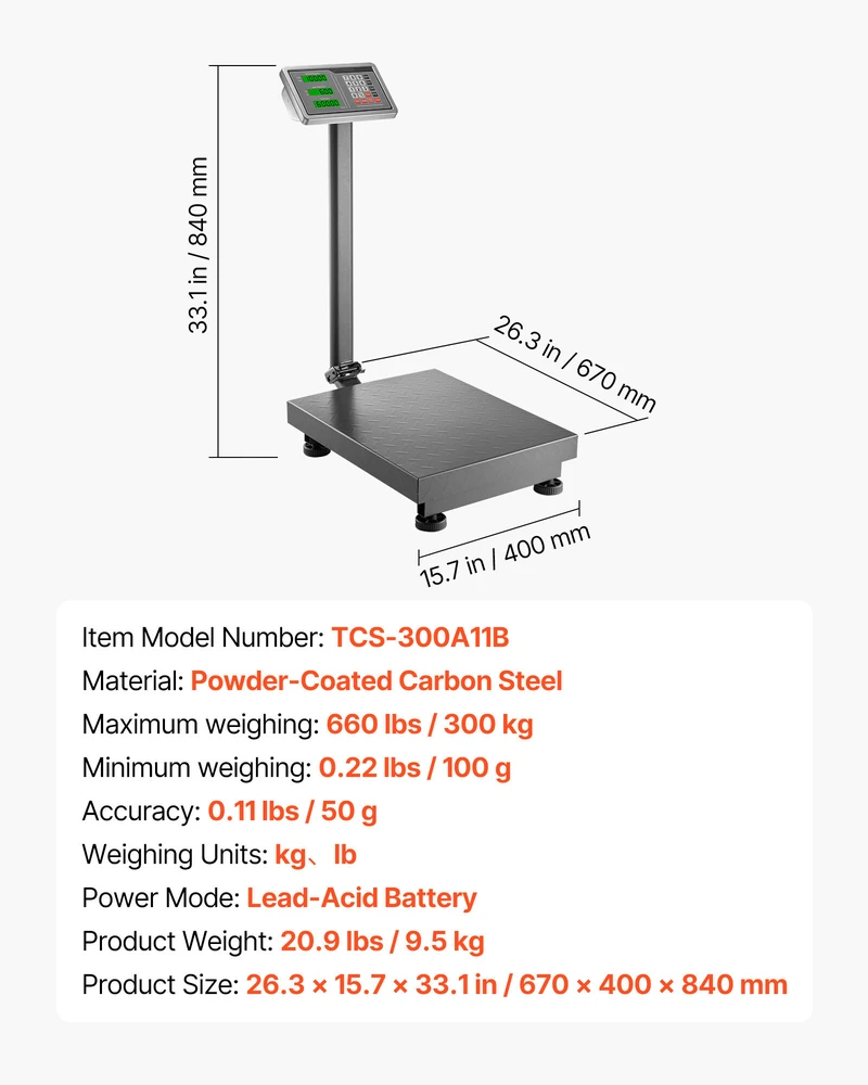 VEVOR Elektroninės platforminės svarstyklės 300 kg, tikslumas 50 g
