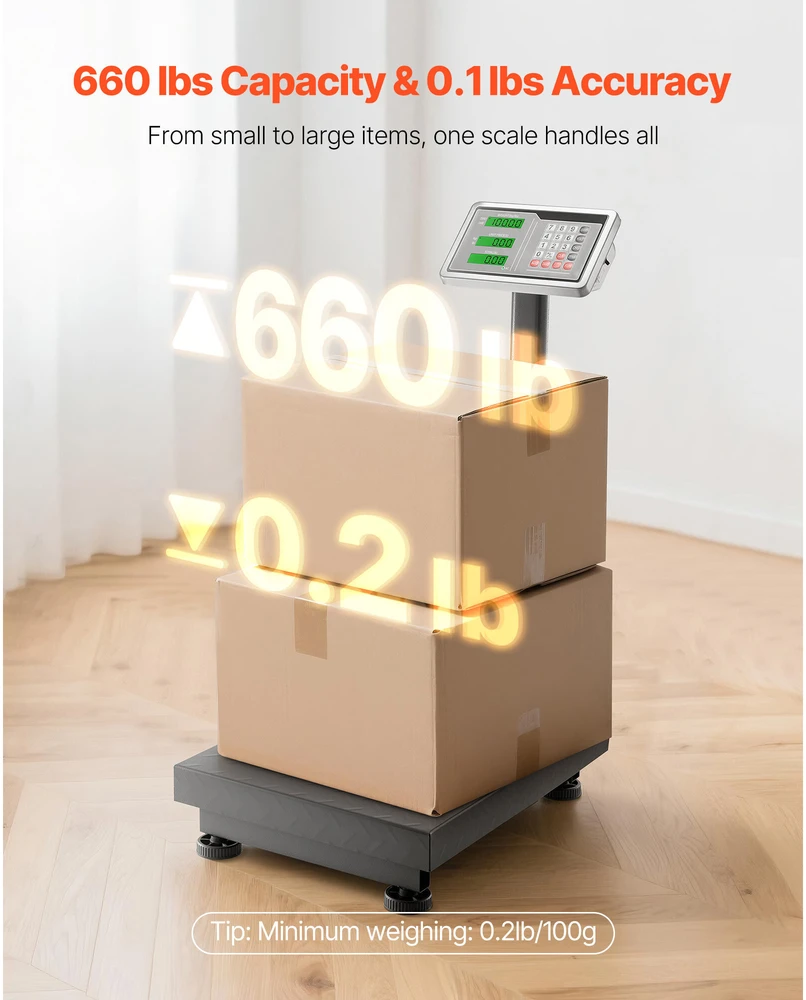 VEVOR Elektroninės platforminės svarstyklės 300 kg, tikslumas 50 g