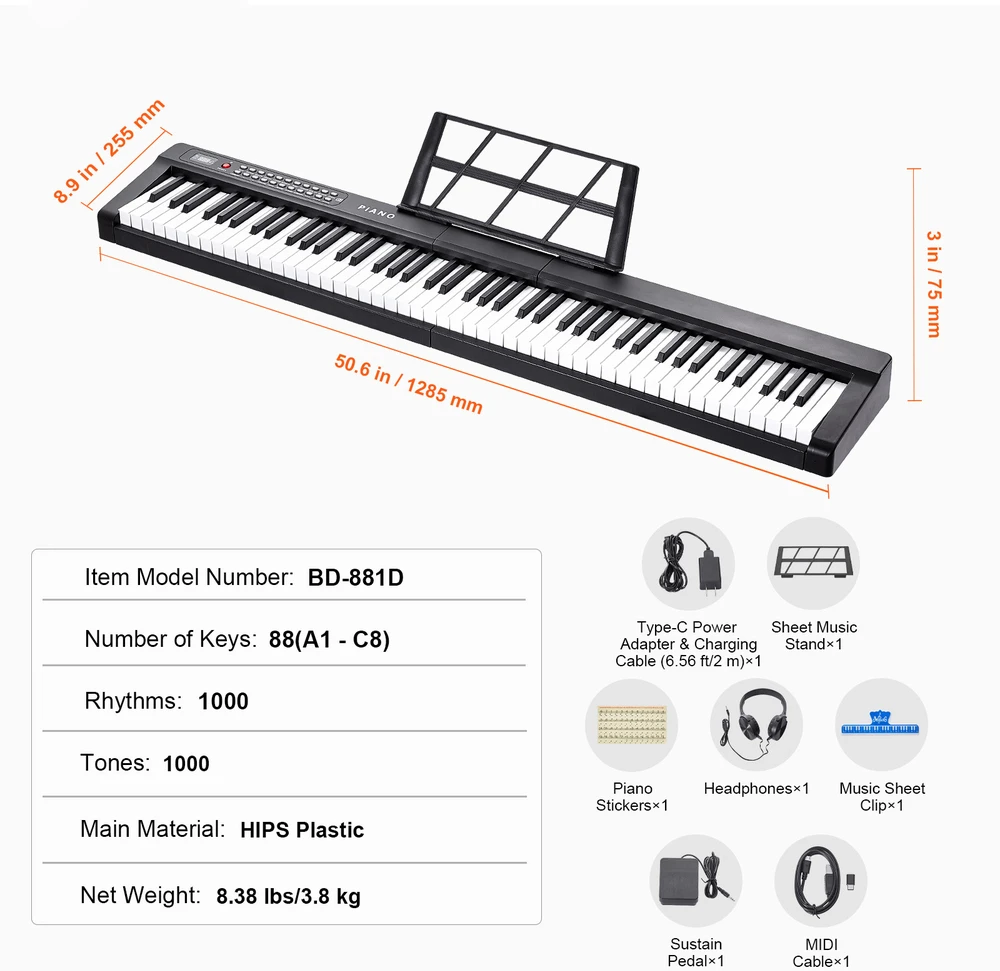 VEVOR Elektrinis skaitmeninis pianinas 88 klavišai