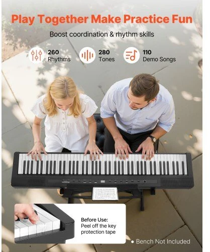 VEVOR Skaitmeninis pianinas su svertinėmis klavišais, 88 klavišai