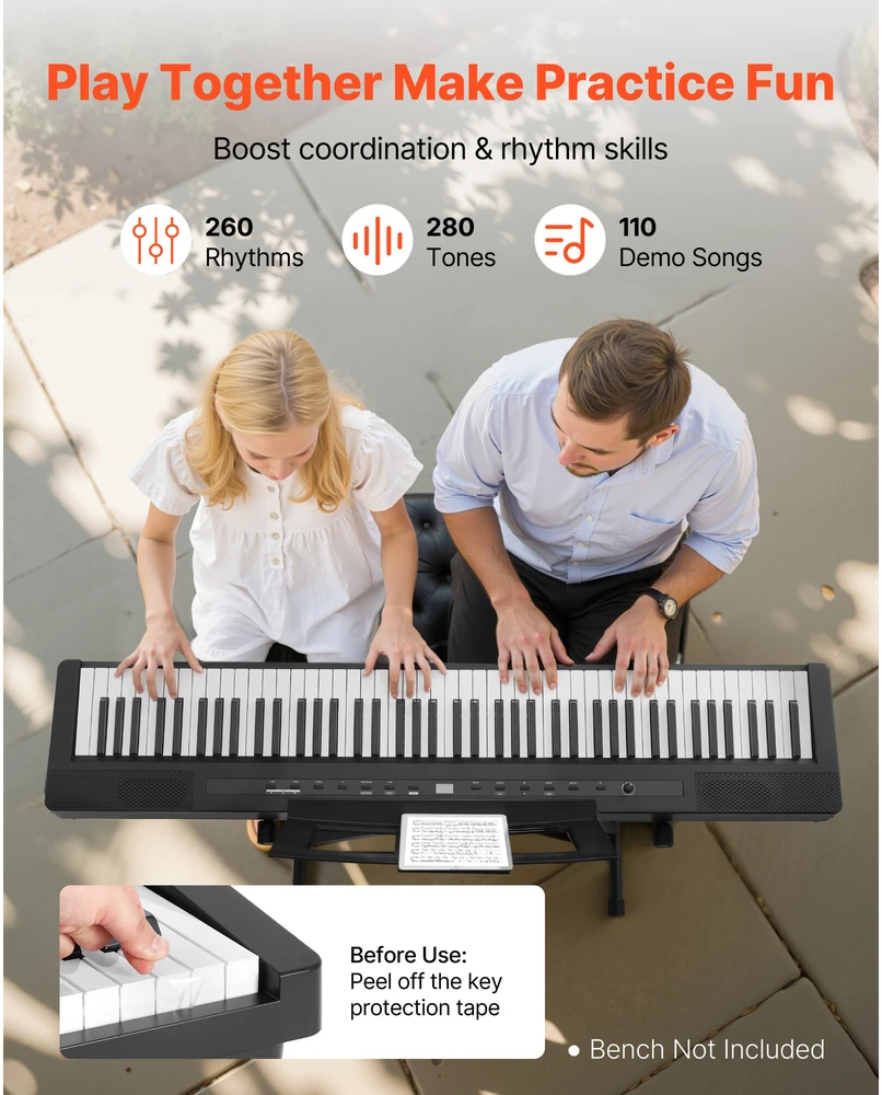 VEVOR Skaitmeninis pianinas su svertinėmis klavišais, 88 klavišai
