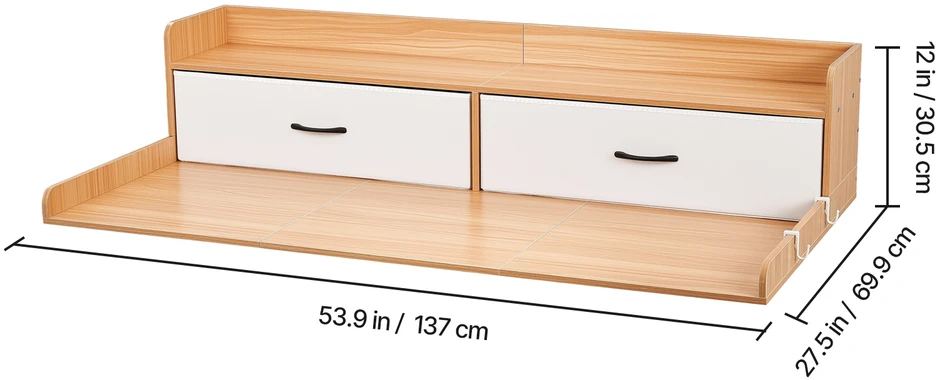 VEVOR Skalbyklės ir džiovyklės stalviršis, 137x69.9cm medinis viršus su lentyna, 2 stalčiai ir 2 kabliukai, skalbimo kambario organizavimui, skalbimo mašinos viršus