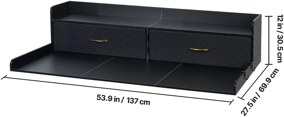 VEVOR Skalbyklės ir džiovyklės stalviršis su lentyna, 137 x 69.9 cm medinis antstatas su 2 stalčiais ir kabliukais, skalbimo mašinos viršus skalbyklos organizavimui, juodas