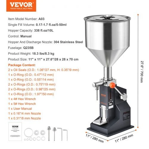VEVOR Rankinis skysčių užpildymo įrenginys, 5-50 ml