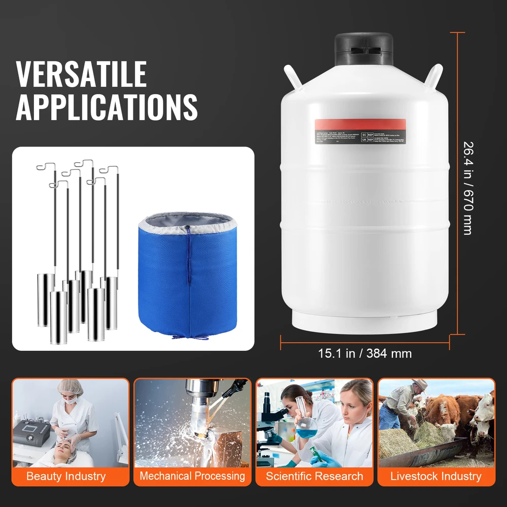 VEVOR Skysto azoto talpa 20 l aliuminio lydinio LN2 indas 6 talpyklos