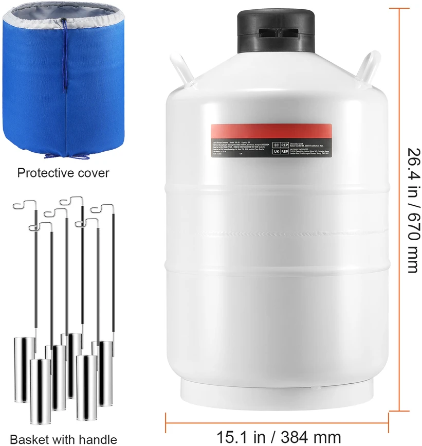 VEVOR Skysto azoto talpa 20 l aliuminio lydinio LN2 indas 6 talpyklos
