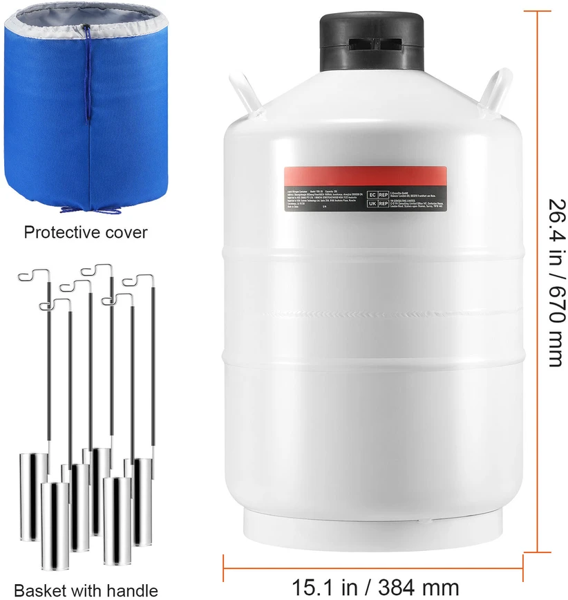 VEVOR Skysto azoto talpa 20 l aliuminio lydinio LN2 indas 6 talpyklos