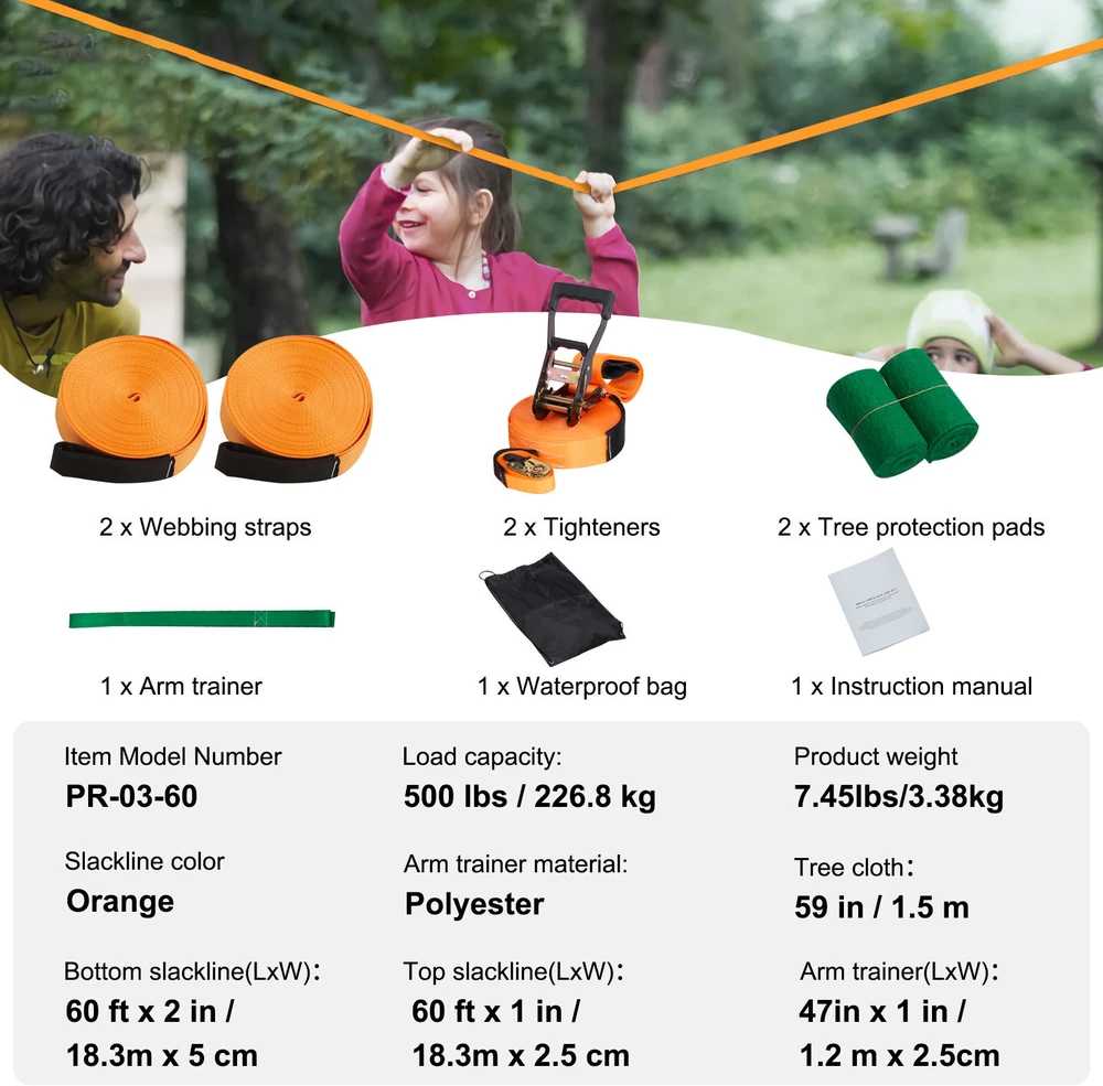 VEVOR Slackline rinkinys su treniruočių virve
